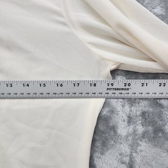 Vintage 80s Lisa Evans Top Women 10 Ivory Chiffon High Neck Lace Overlay Western - Picture 8 of 10